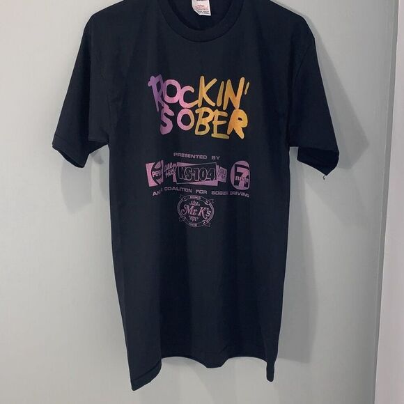 Vintage Healthknit Men's Unisex Rockin Sober Concert Graphic T-Shirt Black XL - Picture 1 of 8